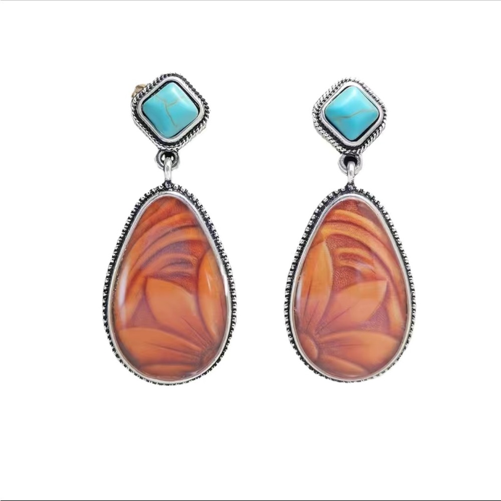 Boho Sunflower and Turquoise Drop Earrings